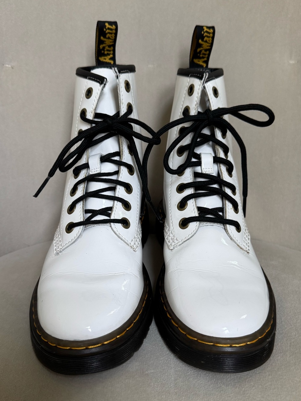Dr. Martens Doc Martens Zavala | White Black Lace Up Combat Boots | Size W6 M5 - Picture 2 of 15